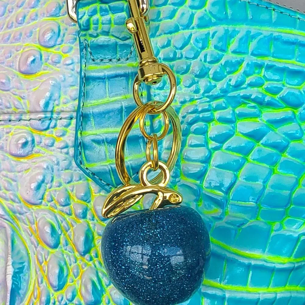 Blue Apple Purse Charm and Key Ring Sparkly